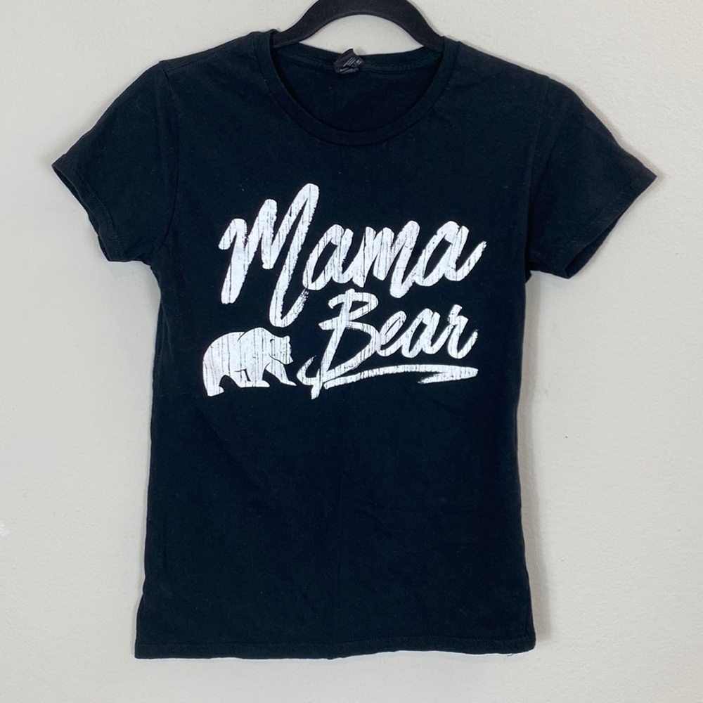 Mama Bear Mom Black Graphic Cotton Blend T Shirt Short Sleeve Top